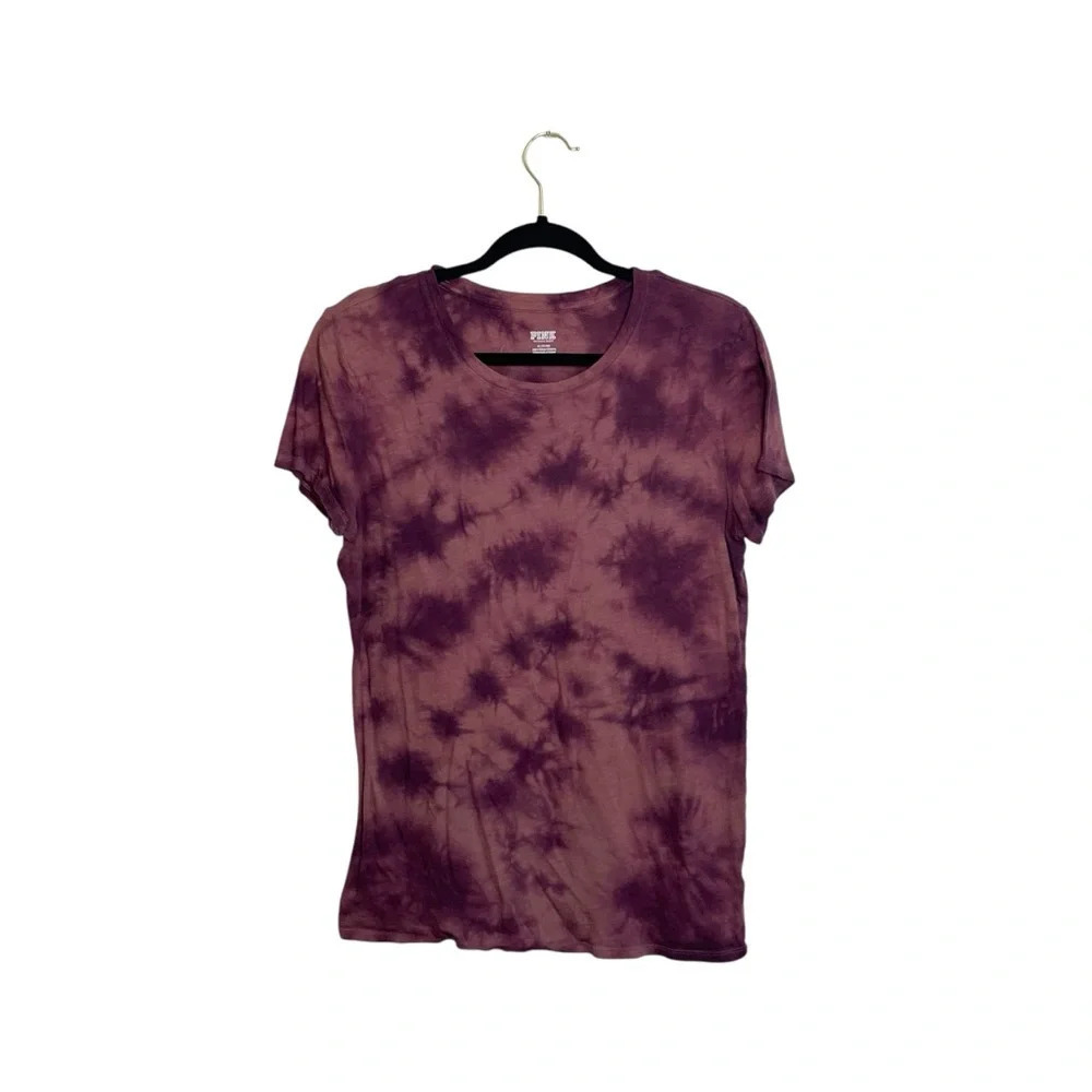 PINK Victoria’s Secret 100% Cotton Dark Red Tie Dye Casual Tee Medium Women’s